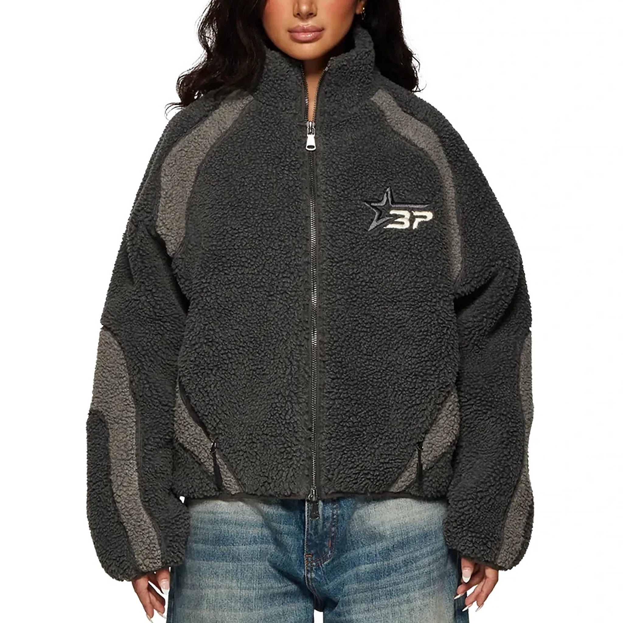 Model view of Broken Planet Soot Black Polar Fleece